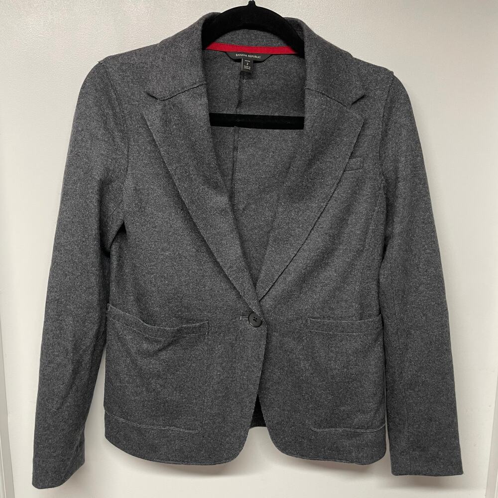 Banana Republic Gray Wool Unstructured Blazer Jacket Size 2P Petite Career
